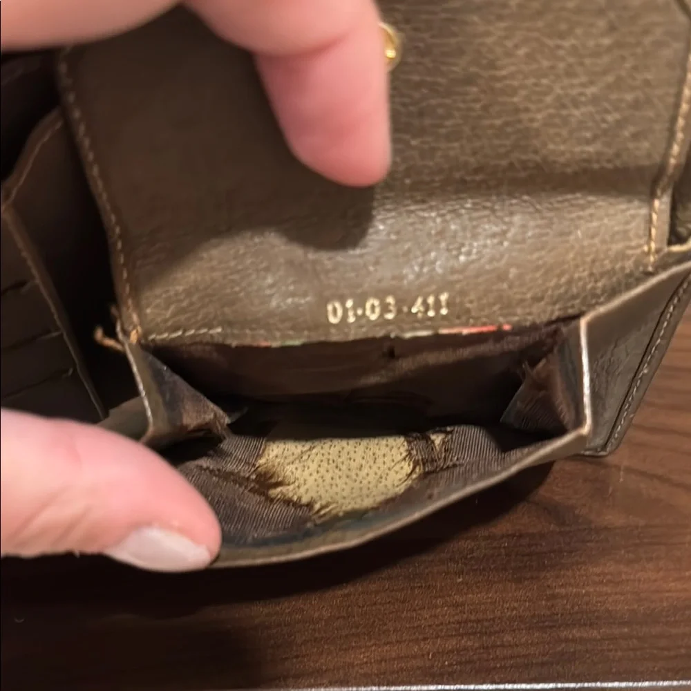 Gucci Monogram Bifold Wallet with Brown Leather Trim